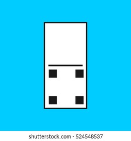 Vector illustration of a white domino icon in flat design style on blue background. Domino sign.