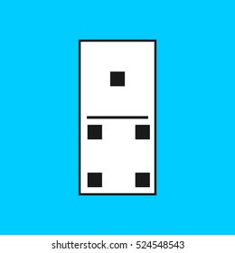 Vector illustration of a white domino icon in flat design style on blue background. Domino sign.