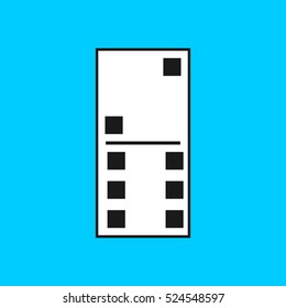 Vector illustration of a white domino icon in flat design style on blue background. Domino sign.