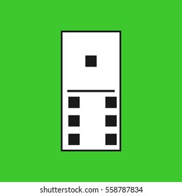 Vector illustration of a white domino icon in flat design style on green background. Domino sign. 1-6