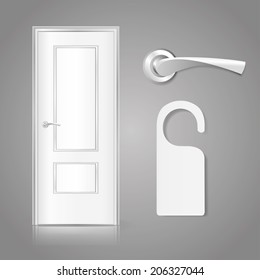 Vector illustration of a white door handle on a gray background