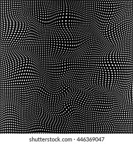 Vector illustration of white dots isolated on black background in 3d style. Textured geometric modern template with monochrome circle points for technology digital card, pattern