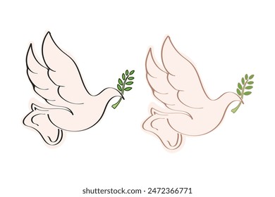 vector illustration of white dove with leaves for peace and love