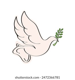 vector illustration of white dove with leaves for peace and love