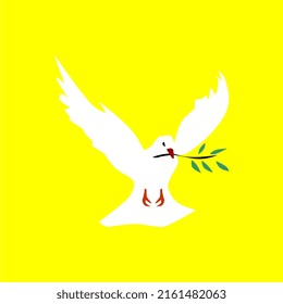 vector illustration of a white dove, on a yellow background.
