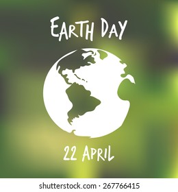 Vector illustration. White earth globe with blured green background. Earth day poster. Ecology concept.