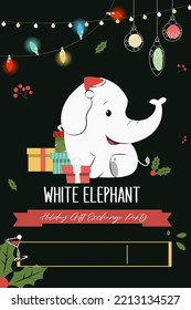 A Vector Illustration Of White Elephant Gift Exchange Invitation Card 