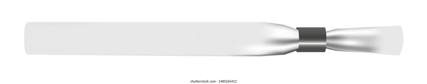 Vector illustration of white empty fabric polyester bracelet or wristband with plastic safety lock. Hand entrance festival bracelet isolated on white. Template or mock up suitable for identification.