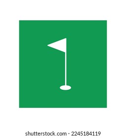 vector illustration of white flag against green background. golf pin and flag. aim and target symbol 