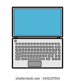 Vector illustration of white flat icon simple modern digital digital rectangular laptop with keyboard isolated on white background. Concept: computer digital technologies