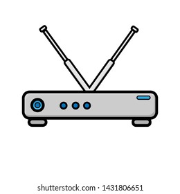 Vector illustration of white flat icon of modern digital  wi-fi modem router for wireless internet isolated on white background. Concept: computer technologies