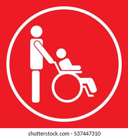vector illustration of white flat icon disabled red background. circle stroke
