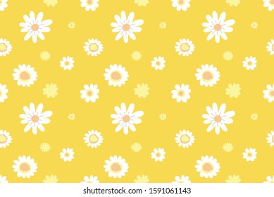 Vector illustration white flower on yellow background seamless cute pattern design  