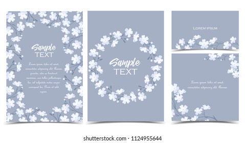 Vector illustration white flowers on a grey background. Set of greeting cards