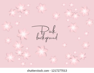 Vector illustration of white flowers on pink background. Floral background