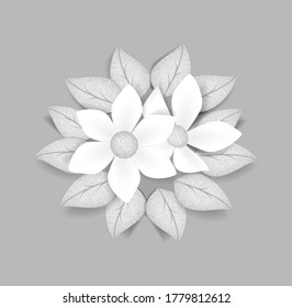 Vector illustration of white flowers on gray background. Background with floral decorations