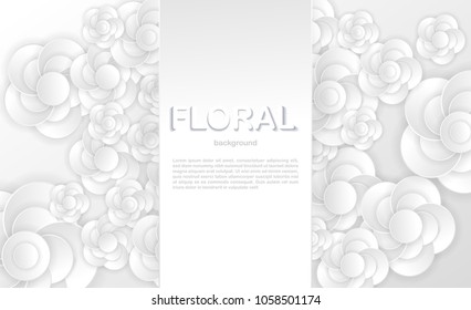 Vector illustration of white flowers paper cut flowers on a white background 