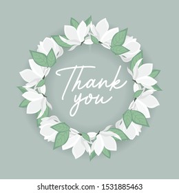 Vector illustration white flowers. Spring magnolia flowers branch. Floral background with space for text