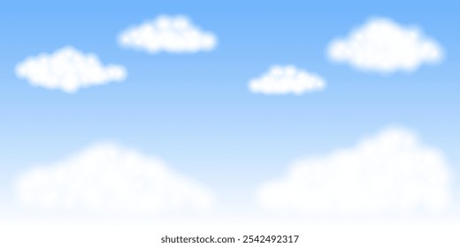 Vector illustration of white fluffy clouds on blue sky. Cloudy sky background.