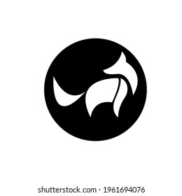 Vector illustration of a white fox on a black circle background, great for nature and animal icon logos
