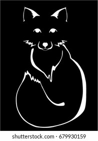 Vector illustration of white fox on black background