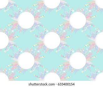 Vector illustration: white frame and tropical flowers with palm leaves. Tropical palm leaves pattern. Branches and leaves of tropical plants. Vector illustration.