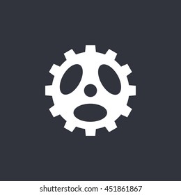 Vector illustration of white gear icon on dark background