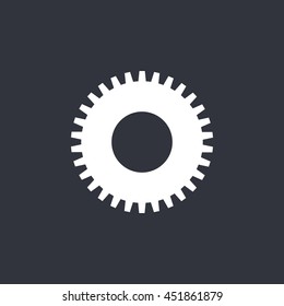 Vector illustration of white gear icon on dark background