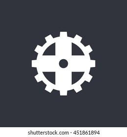 Vector illustration of white gear icon on dark background