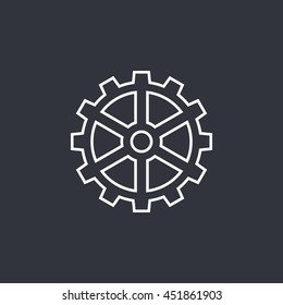 Vector illustration of white gear icon on dark background
