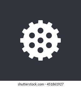 Vector illustration of white gear icon on dark background