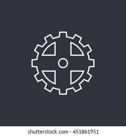 Vector illustration of white gear icon on dark background
