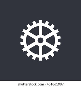 Vector illustration of white gear icon on dark background