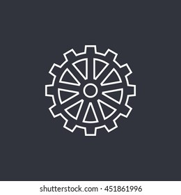 Vector illustration of white gear icon on dark background