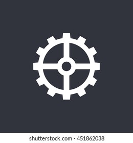 Vector illustration of white gear icon on dark background