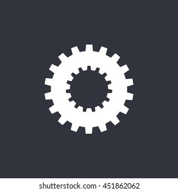 Vector illustration of white gear icon on dark background