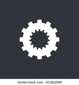 Vector illustration of white gear icon on dark background