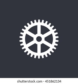 Vector illustration of white gear icon on dark background
