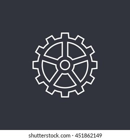 Vector illustration of white gear icon on dark background