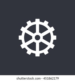 Vector illustration of white gear icon on dark background