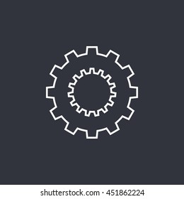 Vector illustration of white gear icon on dark background