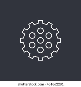 Vector illustration of white gear icon on dark background