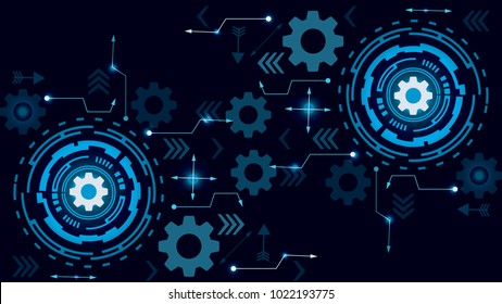 Vector illustration white gear wheel on circuit board, Hi-tech digital technology and engineering, digital telecoms technology concept, Abstract futuristic- technology on blue color background.