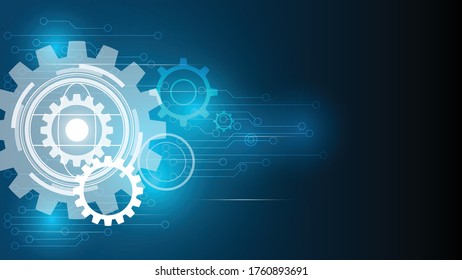 Vector illustration white gear wheel on circuit board, Hi-tech digital technology and engineering, Abstract futuristic- technology on blue color background