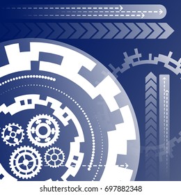 Vector illustration white gear wheel on circuit board, Hi-tech digital technology and engineering, digital telecoms technology concept, Abstract futuristic- technology on blue color background