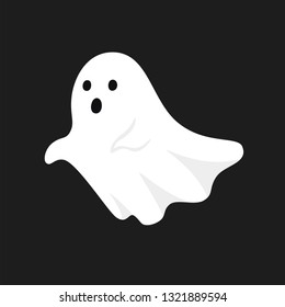 Vector illustration of white ghost. Halloween spooky monster, scary spirit or poltergeist flying in night.