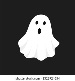 Vector illustration of white ghost. Halloween spooky monster, scary spirit or poltergeist flying in night.