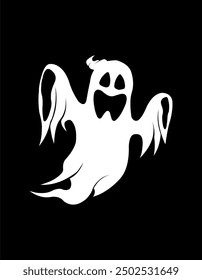 vector illustration of a white ghost isolated on a black background. Scary ghost face with abstract shape design. Vector illustration of white Halloween ghost party elements