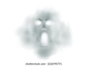 Vector illustration of white ghost, phantom silhouette isolated on transparent background. Halloween spooky monster, scary spirit or poltergeist flying in night. Mystic creature without body