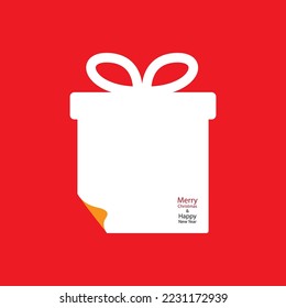 Vector illustration of white gift box shape greeting card, Christmas decoration, note paper, blank card, sticker, Invitation, Celebration, Winter holiday, Merry Christmas, Happy New Year.